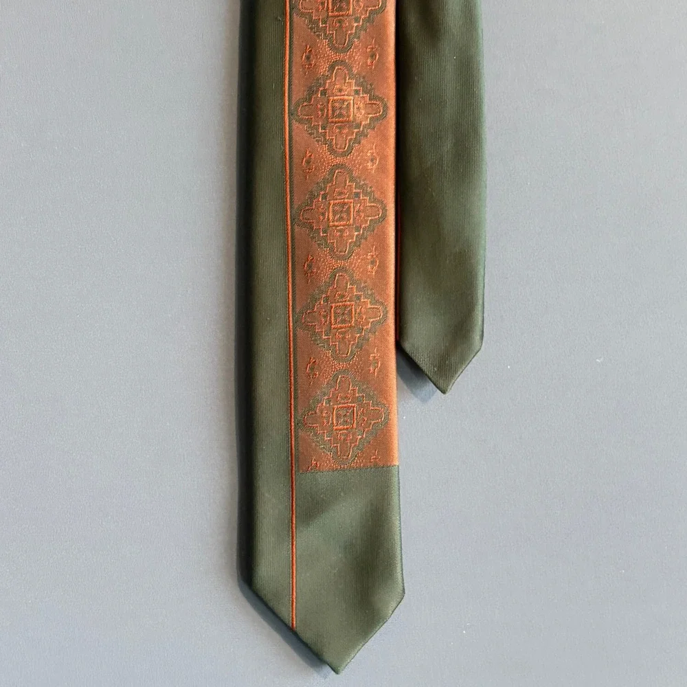 Vintage 1960s Biska Trevira‎ Skinny Tie | Olive Bronze 1970s Mod